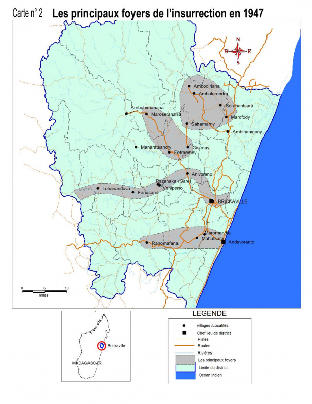 Carte n° 2 : Les principaux foyers de l’insurrection en 1947