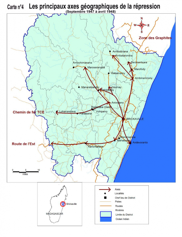 Carte n° 4 : Les principaux axes géographiques de la répression (septembre 1947 à avril 1948)