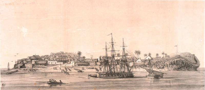 Fig. 12 : Vue de Dzaoudzi et de ses remparts en 1845, par le garde du génie Varney