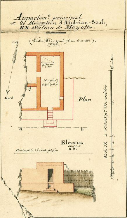 Fig. 14 : Représentation du bâtiment maçonné de l’ancienne résidence d’Andriantsoly, par le garde du génie Varney