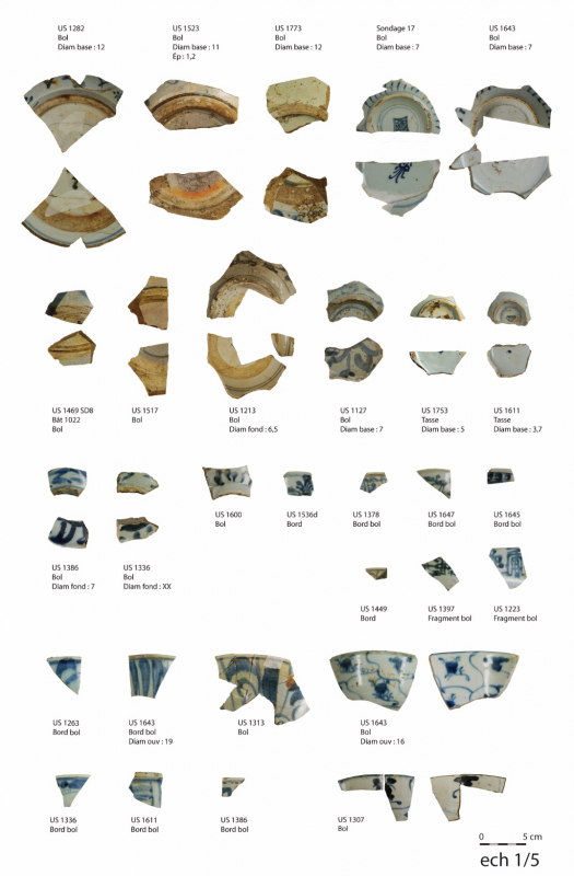 Fig. 1 : Bords et fonds de bols et tasses en porcelaine chinoise provinciale, Saint-Denis, place Charles de Gaulle