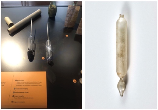 Fig. 11 : Fragment d’alcoomètre de l’habitation sucrerie Perrinelle, présenté au Mémorial de la catastrophe en Martinique (Photo J.-B. Barret) Deux alcoomètres en situation présentés au musée Stella Matutina