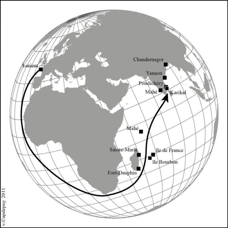 Figure 13 : La route française vers l’Inde (XVIIIe siècle)