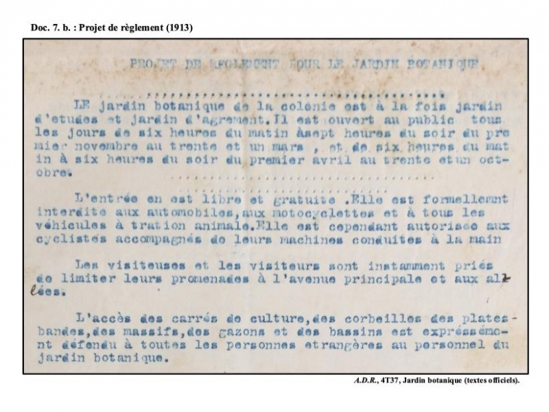 Illustrations 6 : a) Règlement du Jardin du Roi (1825) ; b) Projet de règlement (1913) (ADR 4T37, Jardin botanique, textes officiels)
