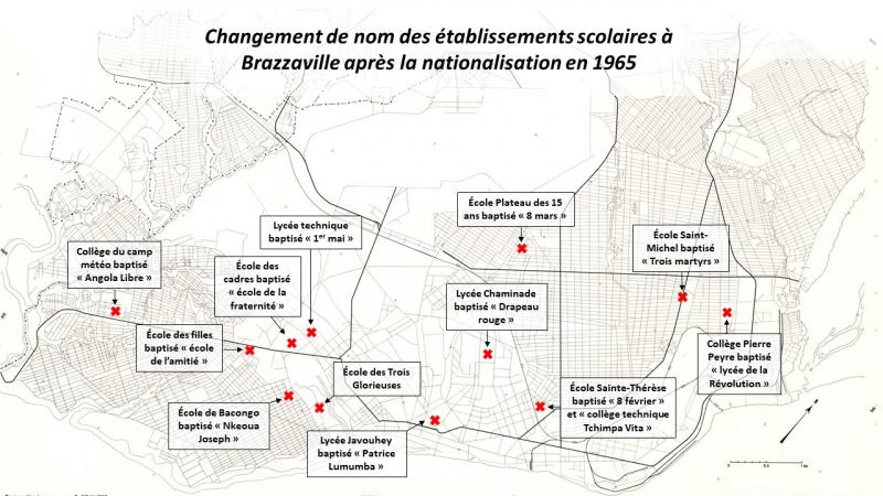 Changement de nom des établissements scolaires à Brazzaville après la nationalisation en 1965