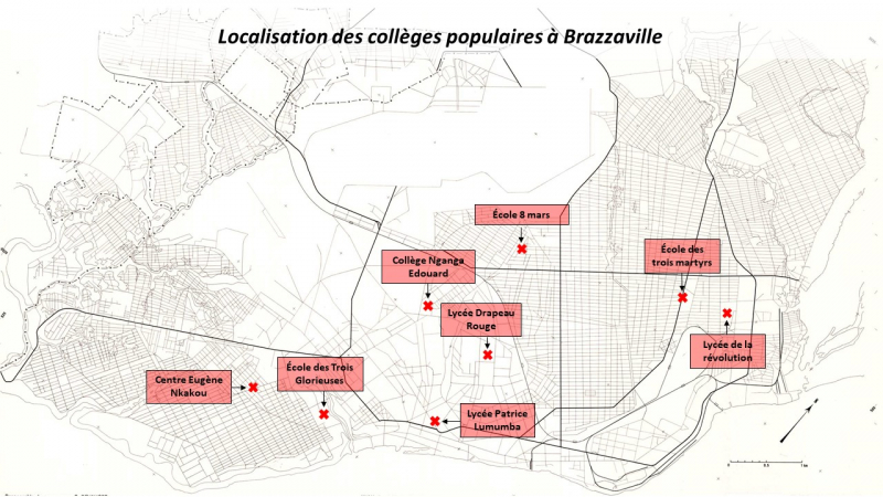 Localisation des collèges populaires à Brazzaville