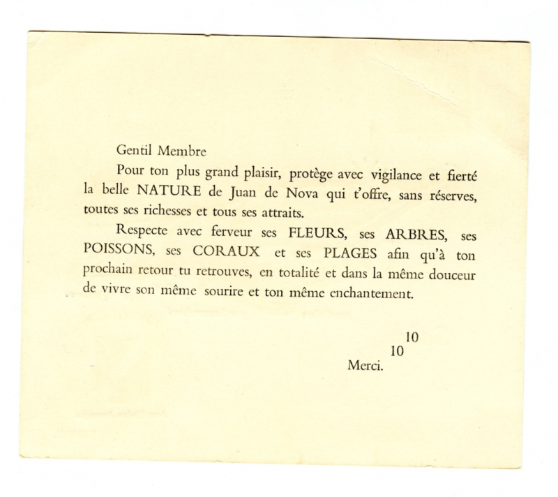 Projet de brochure touristique du Club Méditerranée à Juan de Nova datant du début des années 1970