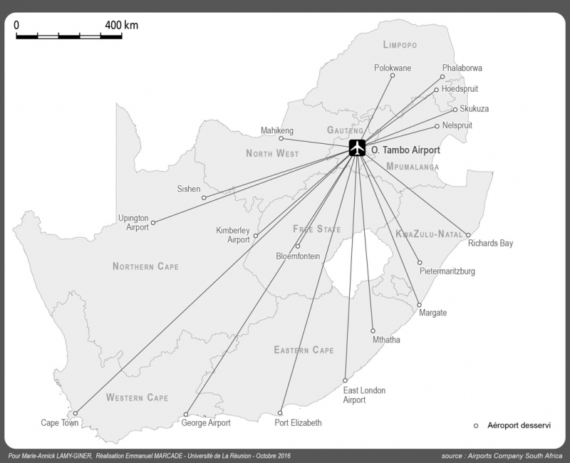 Figure 4 : Les liaisons quotidiennes directes intérieures, depuis l’aéroport de Johannesburg